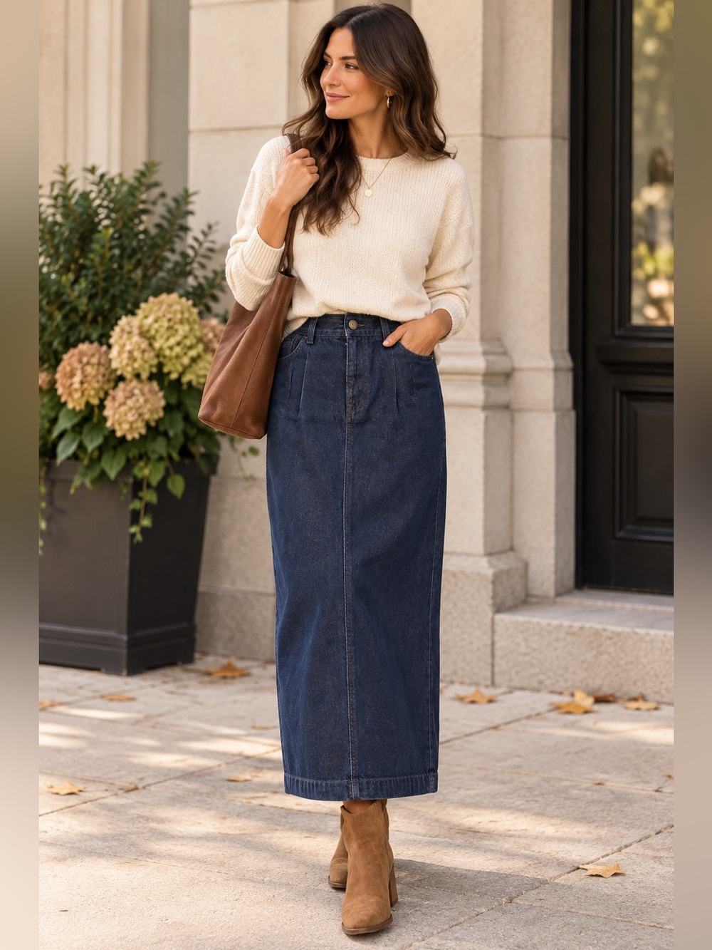 NWT VTG Liz Claiborne LizSport 100% Cotton Denim Midi Skirt Butter Mom